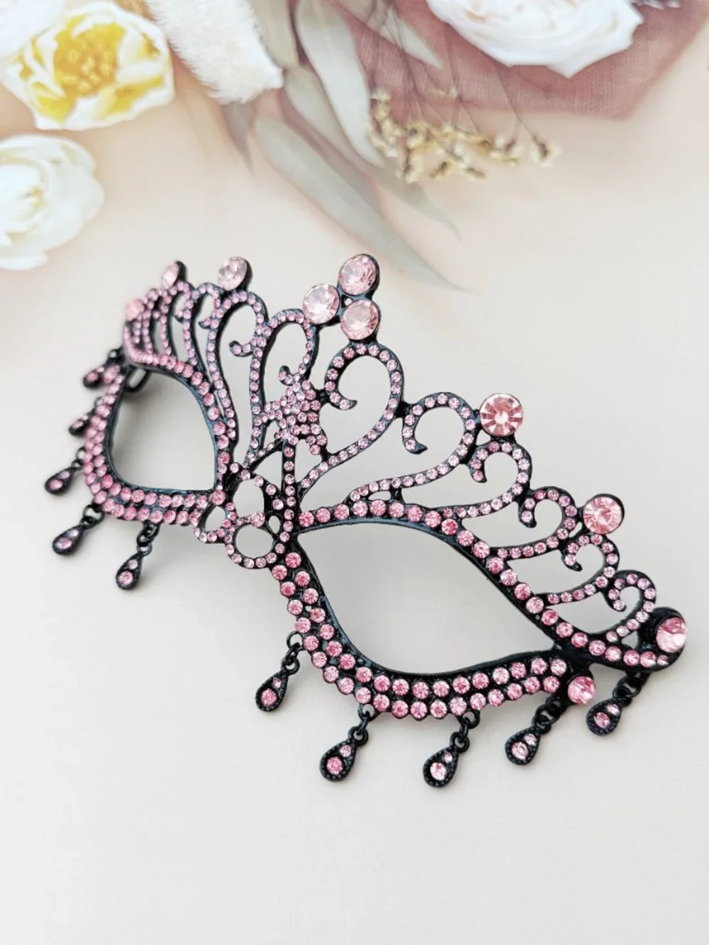 Pink Crystal Masquerade Mask, Crystal Eye Mask, Prom Ball Mask, Mardi Gras Mask